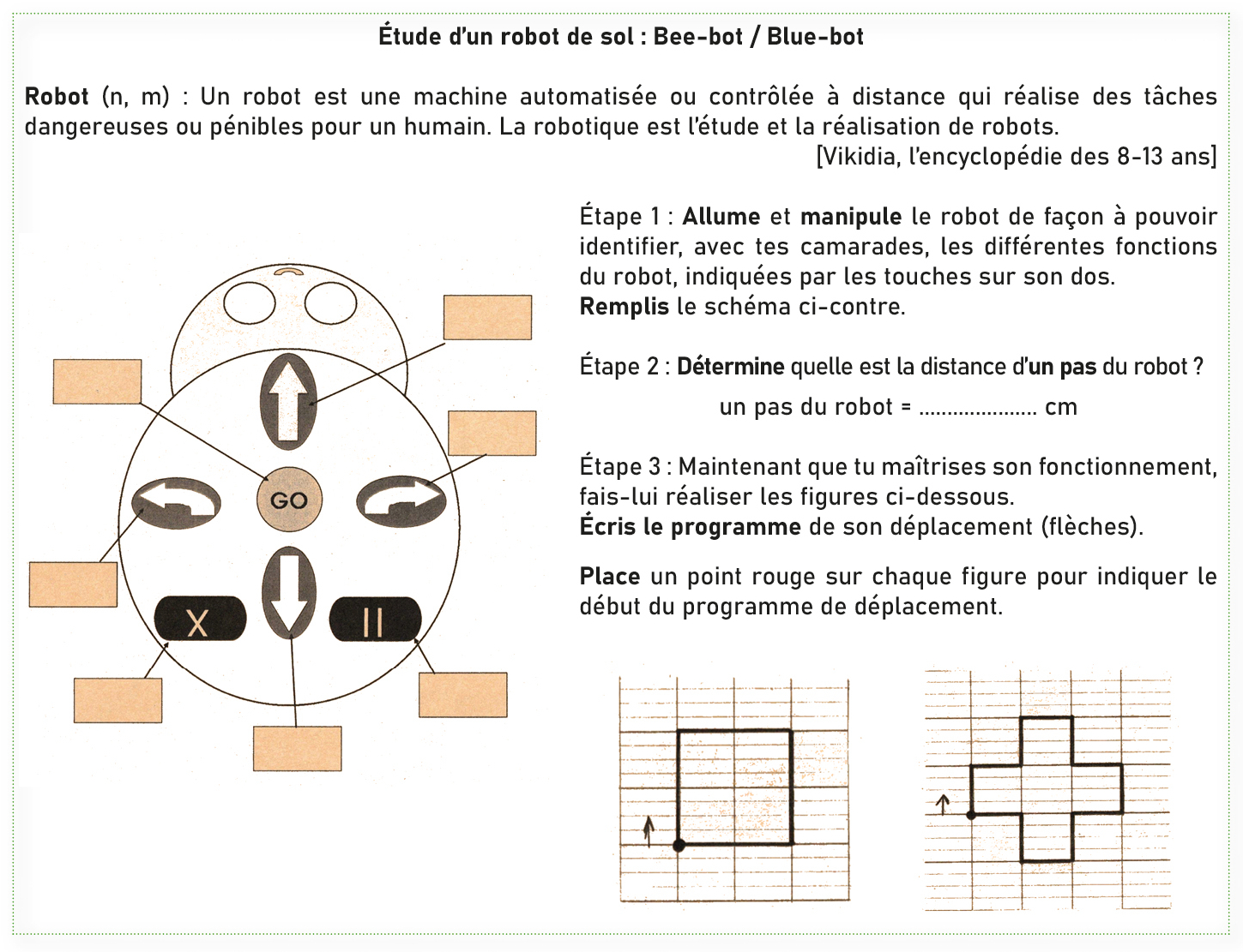 Figure 1: La fiche initiale, consignes et schéma à compléter en CE1-CE2.